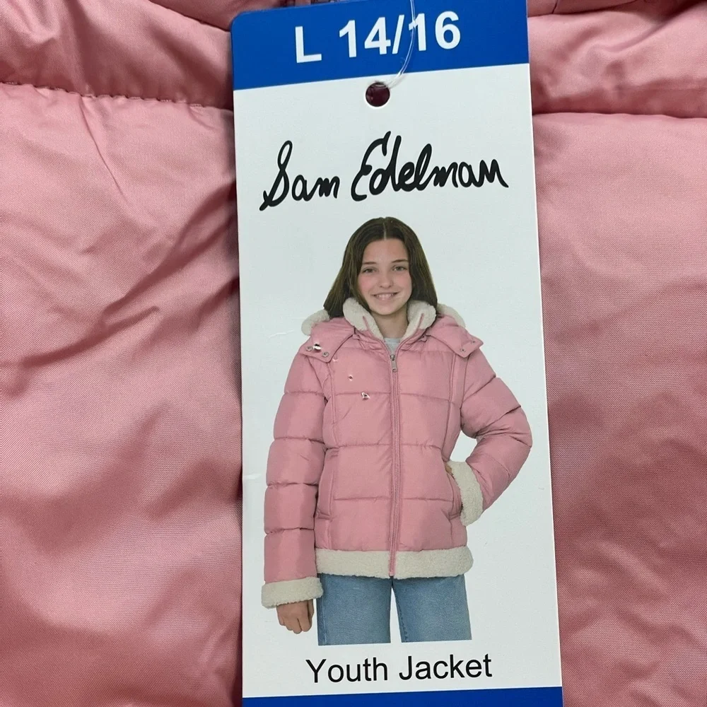 Sam Edelman Jacket Pink Sherpa Star Puffer Youth L 14/16 NWT